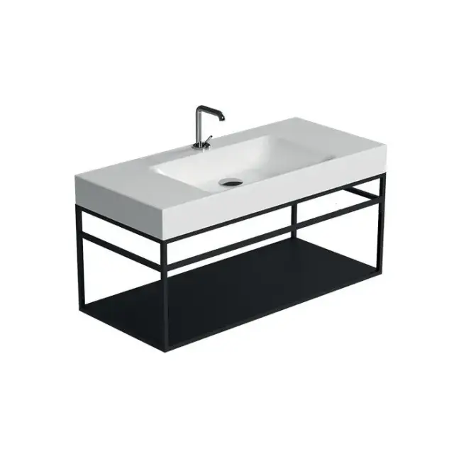 Kerasan Cento Консоль под раковину на 100 см подвесная, с металлической полкой, цвет: Nero matt 925131 Nero matt
