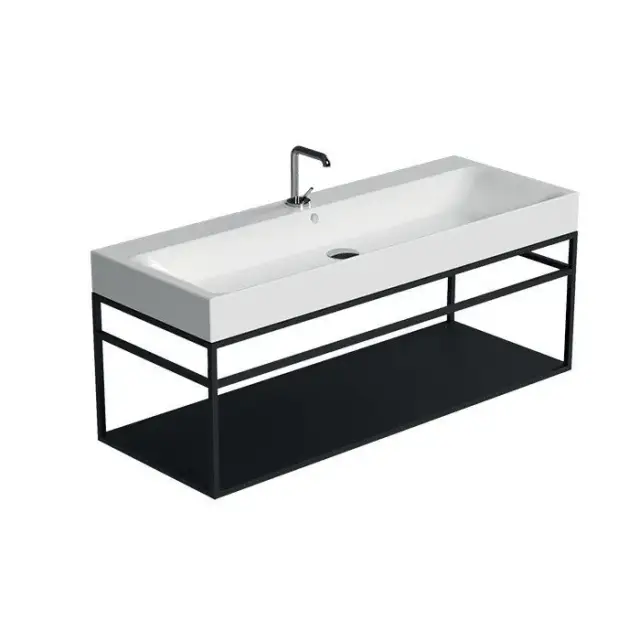 Kerasan Cento Консоль под раковину на 120 см подвесная, с металлической полкой, цвет: Nero matt 925231 Nero matt