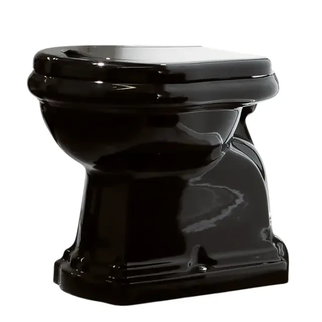 Kerasan Retro Унитаз приставной 59x38,5 см, без крышки и крепления, слив в пол, цвет: Nero lucido 101004 nero