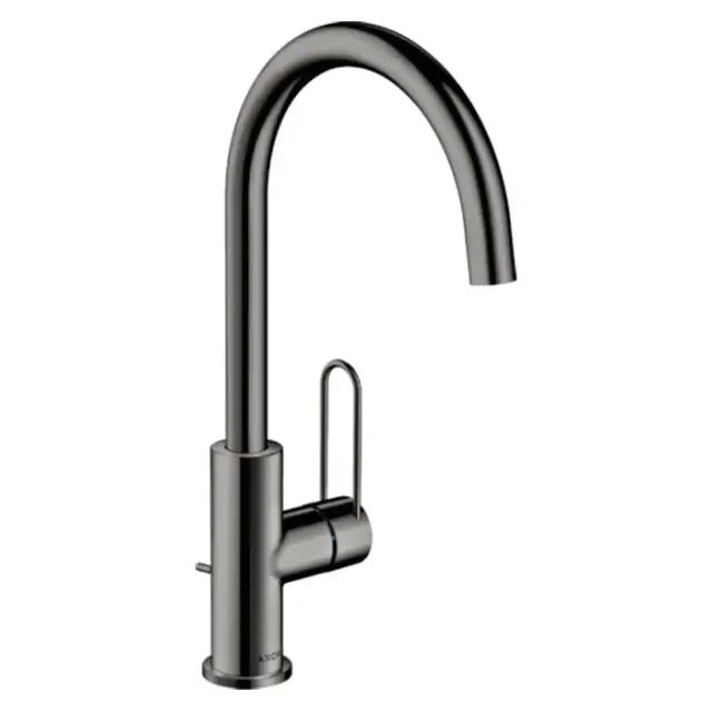 Axor Uno Смеситель для раковины высокий на 1 отверстие с дон. клап., цвет: полированный черный хром 38036330