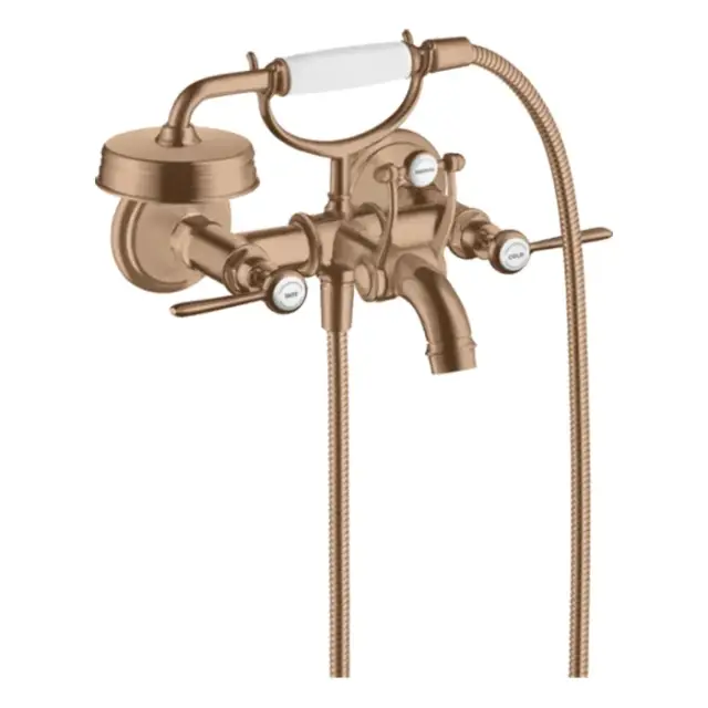 Axor Montreux Смеситель для ванны, 2 рычага, ручной душ, излив, цвет: шлифованное розовое золото 16551310
