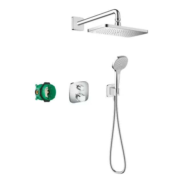 Hansgrohe Croma E Душевой комплект: термостат, верхний душ 28x17 см, лейка 3 режима, цвет: хром 27953000