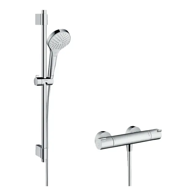 Hansgrohe Croma Select S Душевой комплект: термостат, лейка 3 режима, штанга, цвет: белый/хром 27833400