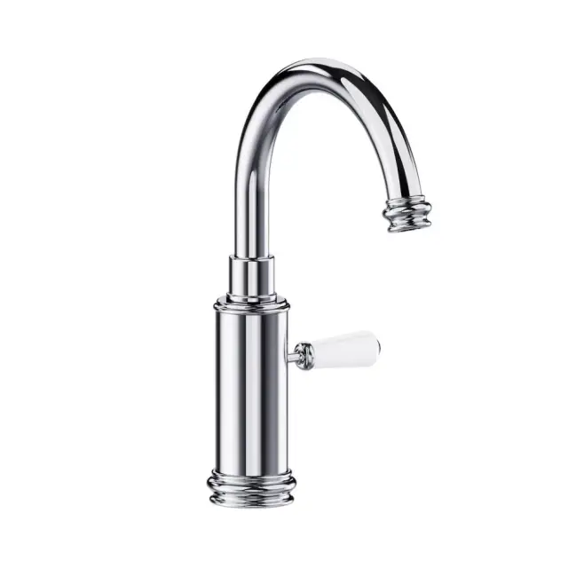 Burlington Смеситель для раковины на 1 отверстие, излив 19,9h см, цвет: хром/белый глянцевый T64