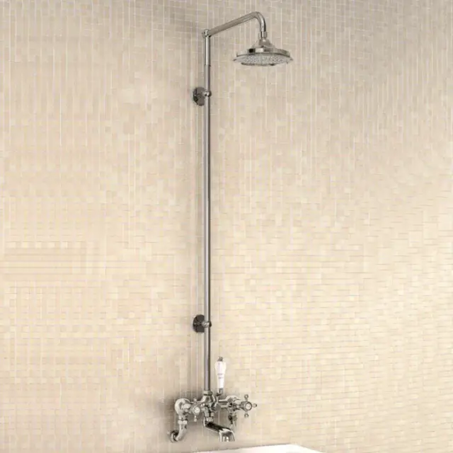 Burlington Claremont Душевой комплект: смеситель, душ, стойка, излив 13 см, цвет: хром/черный глянец H295-CL BLA