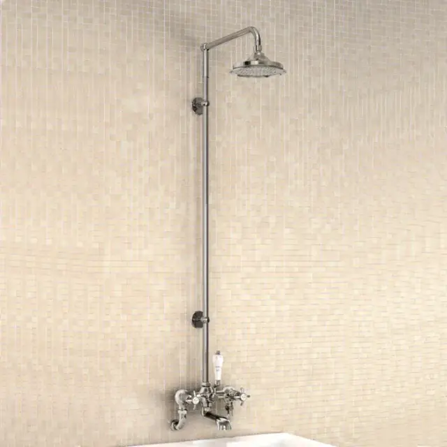 Burlington Anglesey Душевой комплект: смеситель, душ, стойка, излив 13 см, цвет: хром/черный глянец H295-AN BLA