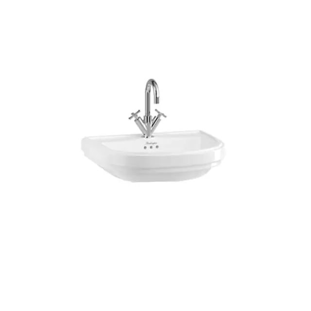 Burlington Riviera Раковина подвесная 57х47 см с переливом, 1 отв. под смеситель, цвет: белый глянец RIV3 1TH