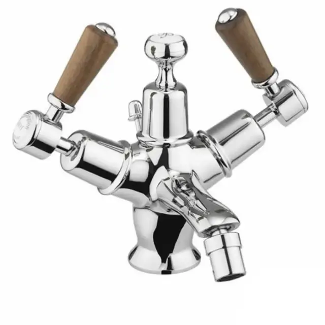 Burlington Regent Смеситель для раковины на 1 отверстие, излив 4,5h см, цвет: хром/орех глянец KER6-QT WAL