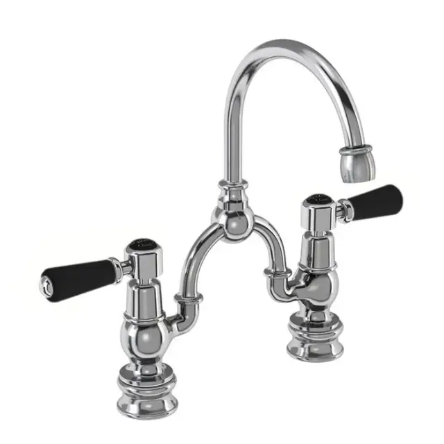Burlington Kensington Смеситель для раковины на 2 отверстия, излив 20h см, цвет: хром/черный глянец KER27-QT BLA