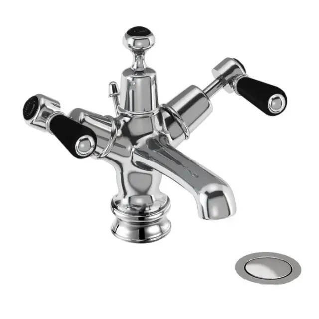 Burlington Kensington Смеситель для раковины на 1 отверстие, излив 4,5h см, цвет: хром/черный глянец KER4-QT BLA