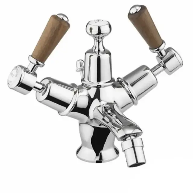 Burlington Bridge Смеситель для раковины на 1 отверстие, излив 4,5h см, цвет: хром/орех глянец KE6-QT WAL