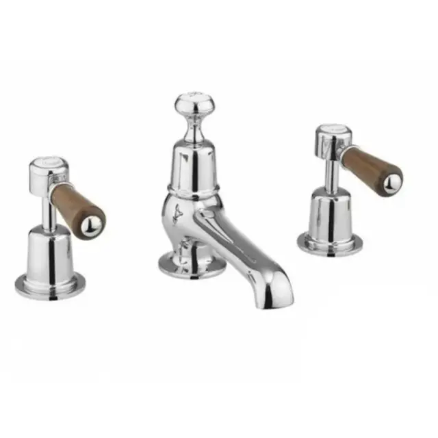 Burlington Bridge Смеситель для раковины на 3 отверстия, излив 2,2h см, цвет: хром/орех глянец KE12-QT WAL