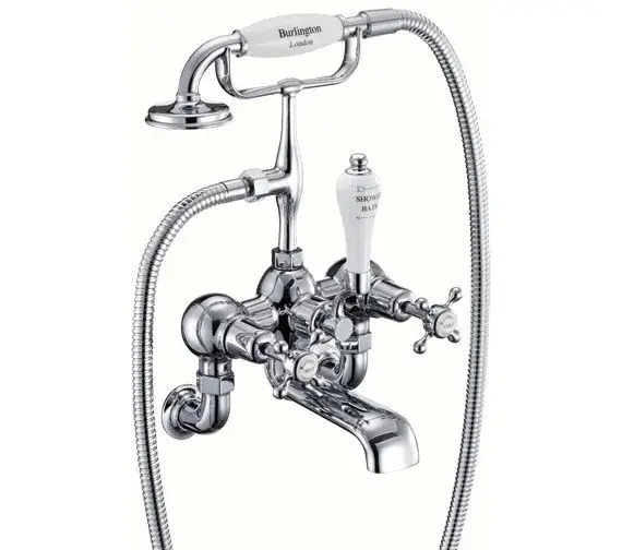 Burlington Classic Смеситель для ванны с ручным душем и держателем, цвет: хром/белый глянец CL17-QT