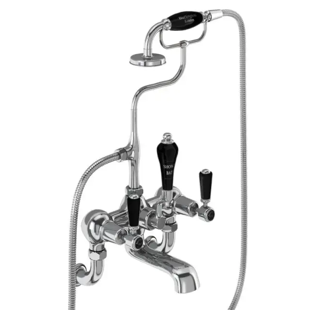 Burlington Kensington Смеситель для ванны с ручным душем и держателем, цвет: хром/черный глянец KE17-QT BLA