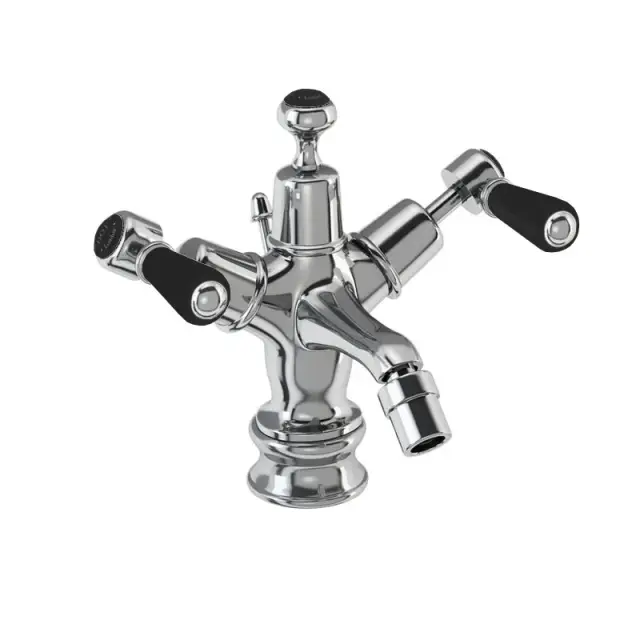 Burlington Regent Смеситель для биде на 1 отверстие, донный клапан, цвет: хром/черный глянец KER13-QT BLA