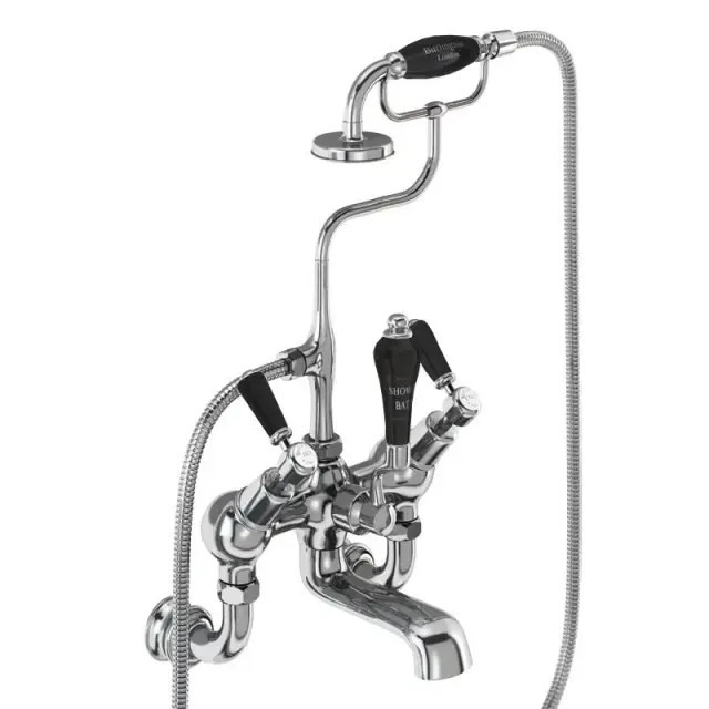 Burlington Kensington Смеситель для ванны с ручным душем и держателем, цвет: хром/черный глянец KER21-QT BLA