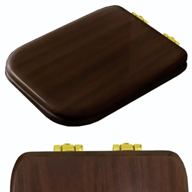 Kerasan Waldorf Крышка-сиденье для унитаза, с микролифтом, крепление золото, цвет: Noce massello 418740