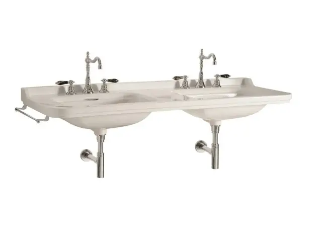 Kerasan Waldorf Раковина двойная 150x55 см, с 1 отверстием под смеситель, с заглушками, цвет: Bianco 4143K1bi/cr*1