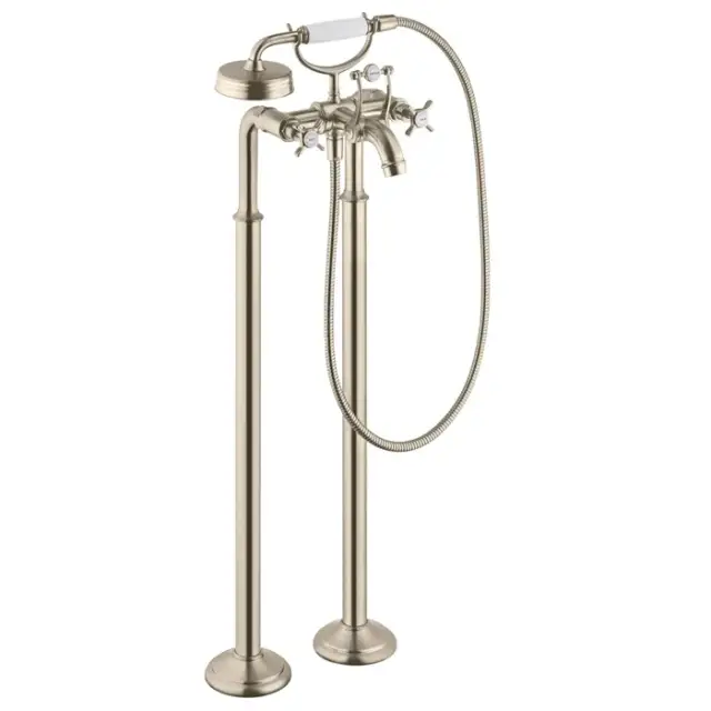 Axor Montreux Смеситель для ванны, напольный, с двумя рукоятк., с ручным душем, цвет: шлиф. никель 16547820
