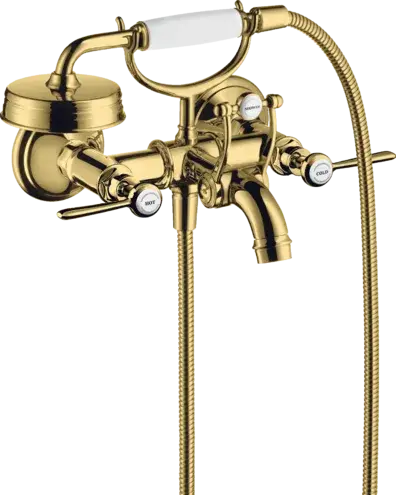 Axor Montreux Смеситель для ванны, 2 рычага, ручной душ, шланг, излив, цвет: полированное золото 16551990