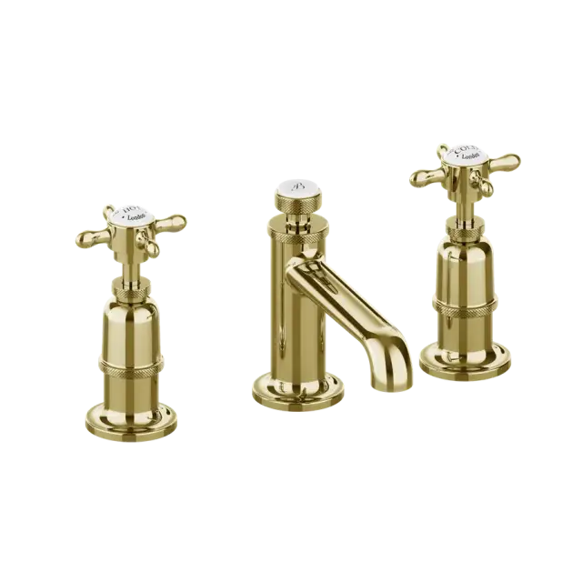 Burlington Guild Смеситель для раковины на 3 отверстия, излив 5,2h см, цвет: золото/белый глянец GU135DNG