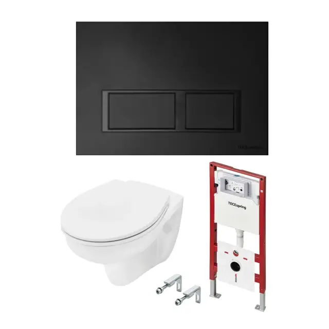 Tece Spring base Комплект: инсталляция, унитаз, кнопка прямоуг. черная матовая, цвет: белый глянец K401204WCS