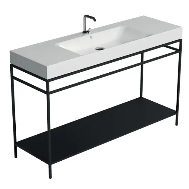 Kerasan Cento Консоль под раковину на 140 см, напольная, с металлической полкой, цвет: Nero matt 924631 Nero matt