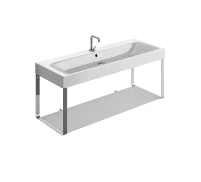 Kerasan Cento Консоль под раковину на 120 см, подвесная, со стеклянной полкой, цвет: Cromo 9127K1cr