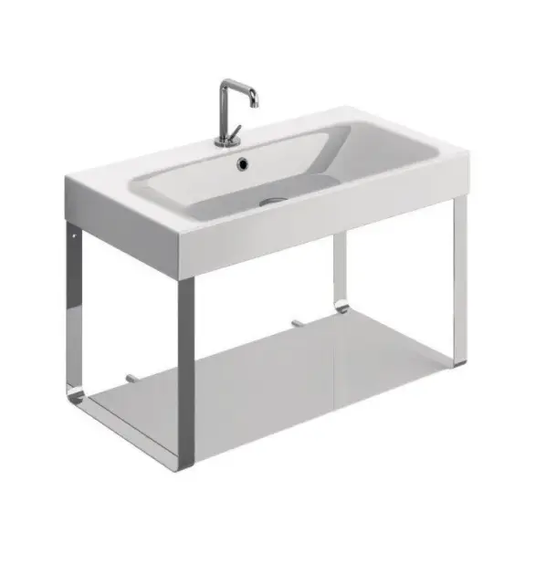 Kerasan Cento Консоль под раковину на 80 см подвесная, со стеклянной полкой, цвет: Cromo 9126K1cr