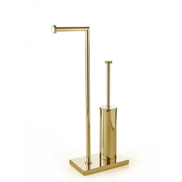 3SC Ribbon Напольная стойка, 63см, с полотенцедержателем и туалетным ёршиком, цвет: золото 24к. Lucido