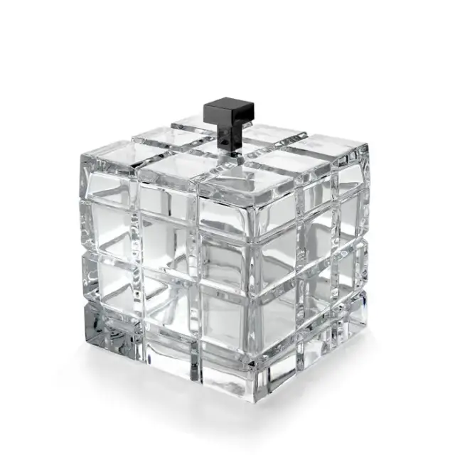 3SC Palace Контейнер с крышкой настольный 11,5хh13,5х11 см, цвет: прозрачный хрусталь/никель сатинированный черный матовый