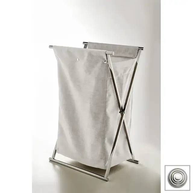 3SC Double Face Корзина для белья 50х80х36см., раскладная, цвет: белый хлопок/никель сатинированный полированный