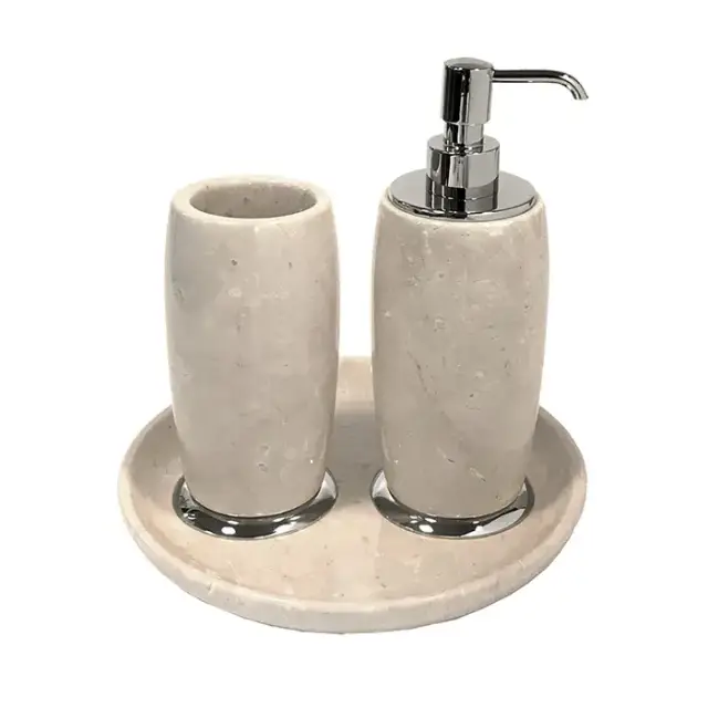 3SC Elegance Коплект: стакан, дозатор, лоток, цвет: мрамор botticino/хром