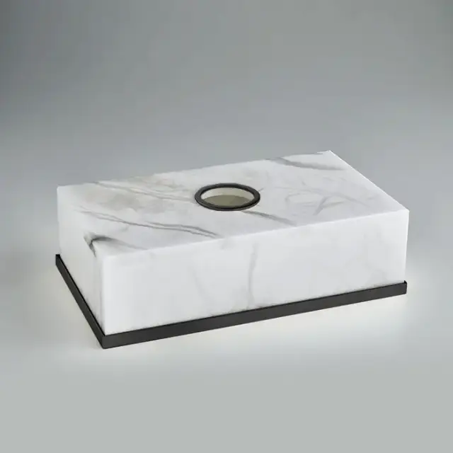 3SC Baster Round Контейнер для бумажных салфеток 26.5х7.5х15.5 см., настольный, цвет: алебастр/никель черный матовый