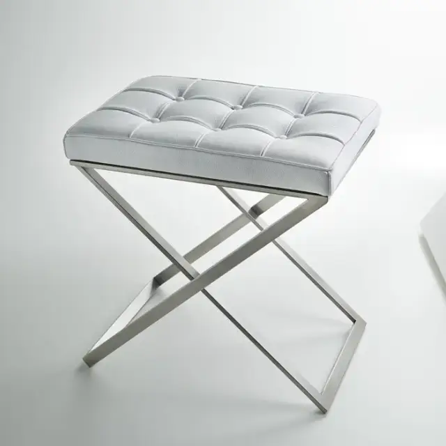 3SC Lino&Lone Стул с сиденьем из кожи со стежкой 50хh50х36 см, цвет: белая кожа/никель сатинированный матовый