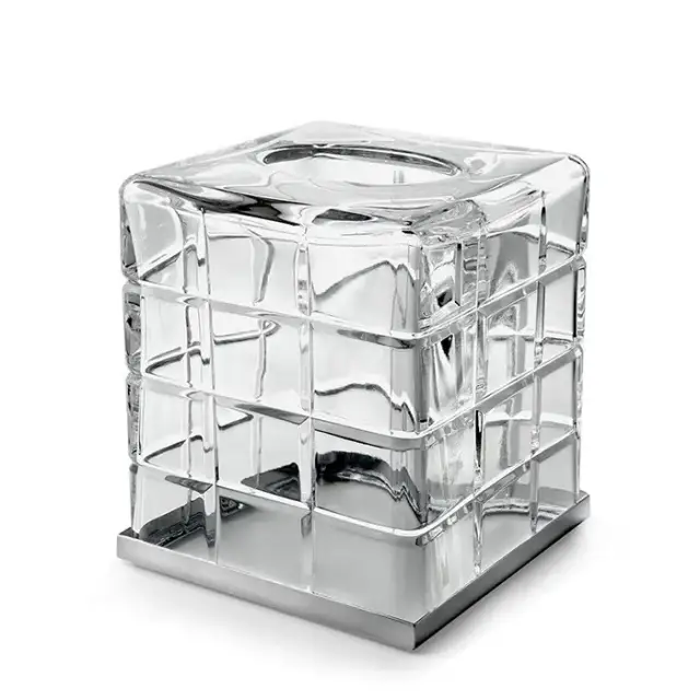 3SC Palace Контейнер для бумажных салфеток, 13х13х15 см, квадратный, настольный, цвет: прозрачный хрусталь/хром