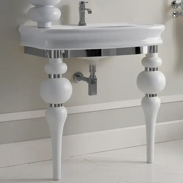 3SC Consolle Консоль Via Veneto 70х52хh96см, с раковиной LA11 и сифоном, напольная, цвет: белый матовый/хром