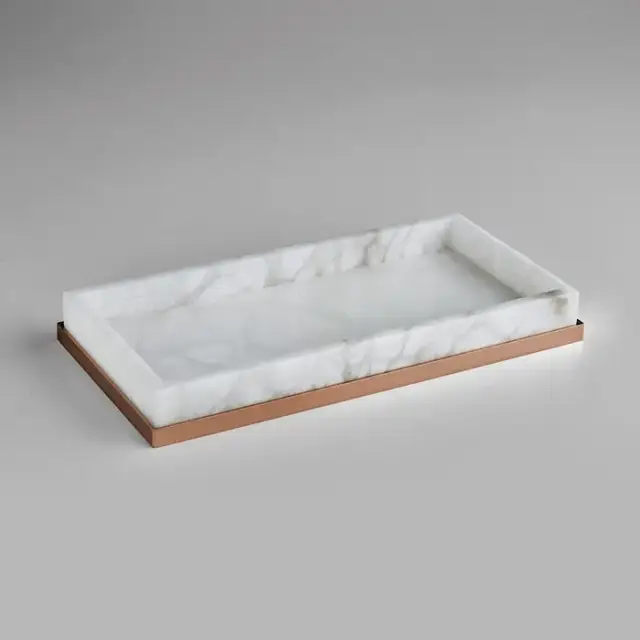 3SC Baster Round Лоток 25.5х2.5х13см., настольный, цвет: алебастр/Warm Brushed Bronze PVD