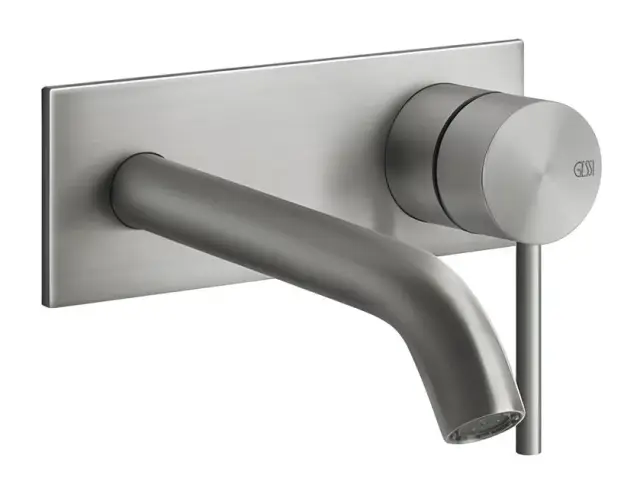 Смеситель для раковины Gessi 316 Flessa, с декоративной планкой, встраиваемый, с коротким изливом, внешняя часть, Н-114 мм, цвет Steel Brushed