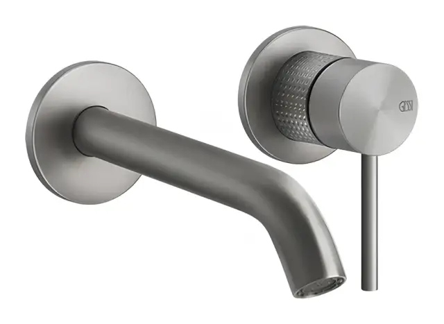 Смеситель для раковины Gessi316, настенный, со средним изливом, без донного клапана, внешние части, цвет Steel Brushed