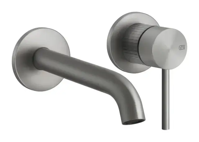 Cмеситель для раковины Gessi316, встраиваемый, настенный, с длинным изливом, без донного клапана, внешние части, цвет Steel Brushed