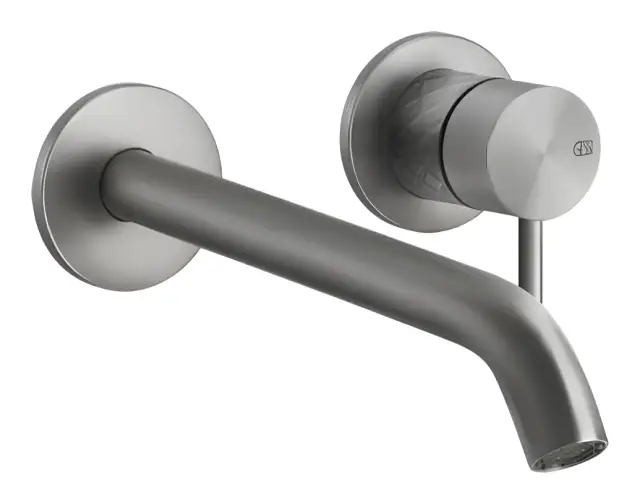 Смеситель для раковины Gessi316, настенный с длинным изливом, без донного клапана, внешние части, цвет Steel Brushed