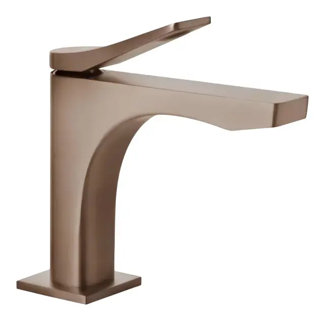 Смеситель для раковины Gessi Rilievo, без донного клапана, с соединительными шлангами, длина излива 166 мм, цвет Copper Brushed PVD