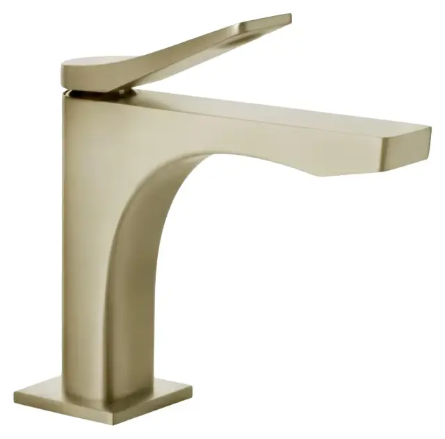 Смеситель для раковины Gessi Rilievo, без донного клапана, с соединительными шлангами, длина излива 166 мм, цвет Brushed Brass PVD