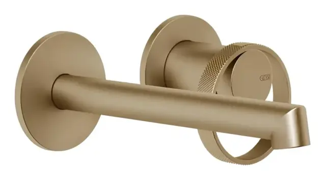 Смеситель для раковины Gessi Anello, настенный, с коротким изливом, без донного клапана, встраиваемый, внешняя часть, цвет Warm Bronze Brushed PVD