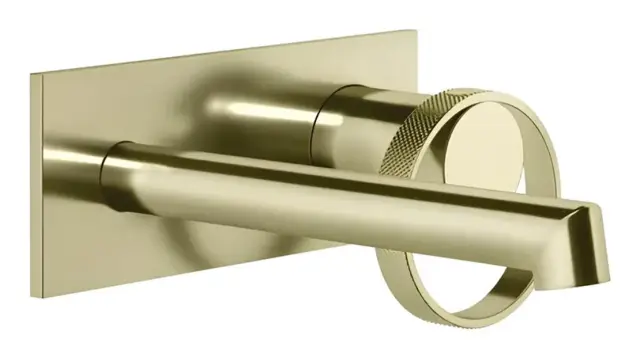 Смеситель для раковины Gessi Anello, встраиваемый, настенный, с коротким изливом, без донного клапана, внешняя часть, цвет Brass PVD
