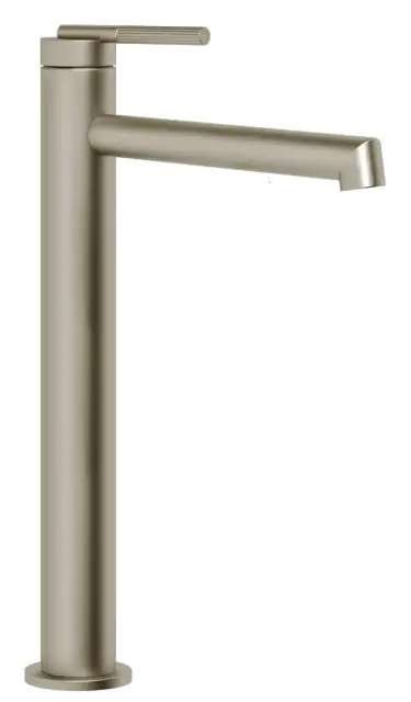 Смеситель для раковины Gessi Ingranaggio, высокий, длинный излив, без донного клапана, соединительные шланги, цвет Finox Brushed Nickel