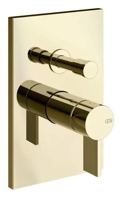 Смеситель для ванны/душа Gessi Inverso, настенный, на 2 выхода, с переключателем ванна/душ, внешняя часть, Н-220 мм, цвет Brass PVD