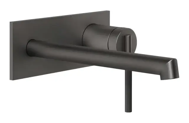 Смеситель для раковины Gessi Ingranaggio, настенный, с длинным изливом, без донного клапана, внешние части, цвет Black Metal Brushed PVD
