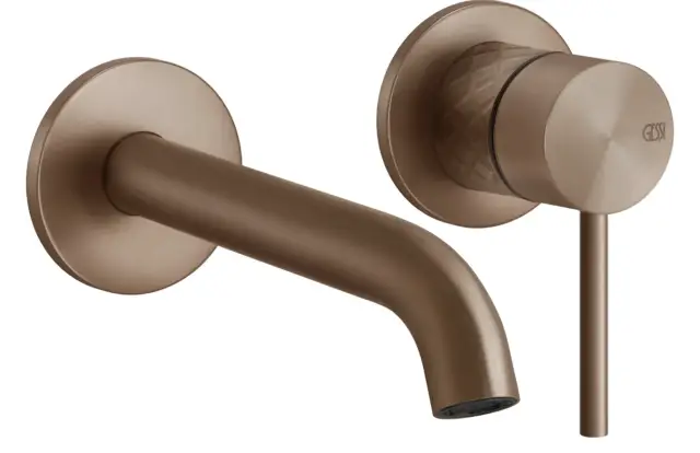 Смеситель для раковины Gessi316, настенный со средним изливом, без донного клапана, внешние части, цвет Copper Brushed PVD